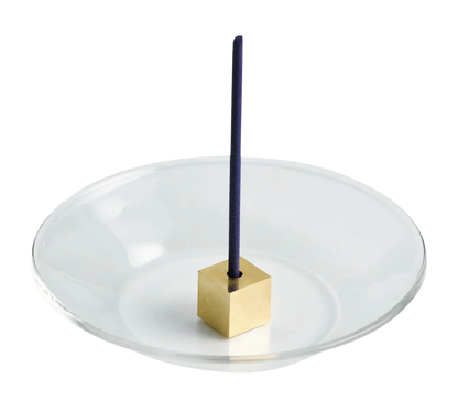 Mosiężna podstawka Kostka i szklana miseczka na kadzidło